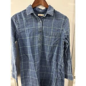 Faherty Indigo Plaid Lighthouse Shirt Dress Blue‎ Womens Small Utility Popover